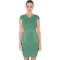 Shiny Shamrock Green	 - 	capsleeve Drawstring Dress by ColorfulDresses