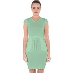 Soft Celadon Green	 - 	capsleeve Drawstring Dress by ColorfulDresses