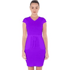 Vivid Violet Purple	 - 	capsleeve Drawstring Dress by ColorfulDresses