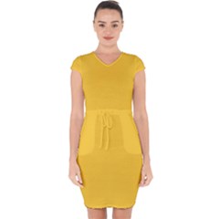 Sunglow Yellow	 - 	capsleeve Drawstring Dress by ColorfulDresses