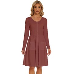 Chestnut Brown	 - 	long Sleeve Dress With Pockets