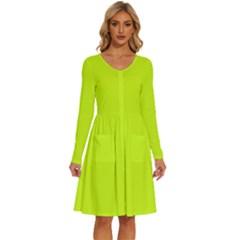 Arctic Lime Green	 - 	long Sleeve Dress With Pockets by ColorfulDresses