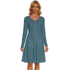 Beetle Green	 - 	long Sleeve Dress With Pockets by ColorfulDresses