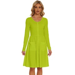 Bitter Lemon Green	 - 	long Sleeve Dress With Pockets by ColorfulDresses