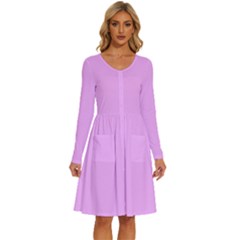 Blossom Pink	 - 	long Sleeve Dress With Pockets by ColorfulDresses