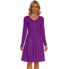 Dark Orchid Purple	 - 	long Sleeve Dress With Pockets