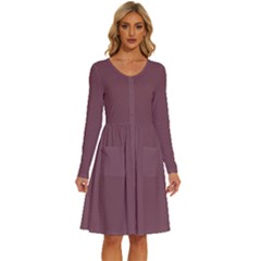 Dull Purple	 - 	long Sleeve Dress With Pockets