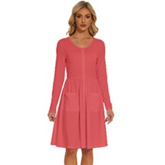 Bean Red	 - 	long Sleeve Dress With Pockets