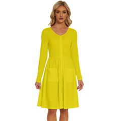 Aureolin Yellow	 - 	long Sleeve Dress With Pockets