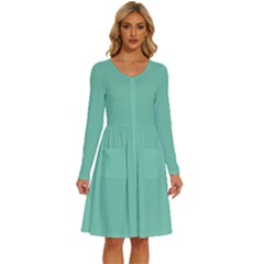 Lucite Green	 - 	long Sleeve Dress With Pockets by ColorfulDresses