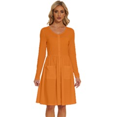 Dark Orange	 - 	long Sleeve Dress With Pockets by ColorfulDresses