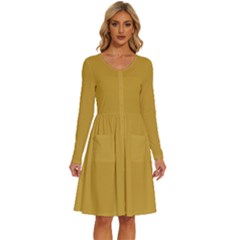 Lemon Curry Yellow	 - 	long Sleeve Dress With Pockets by ColorfulDresses