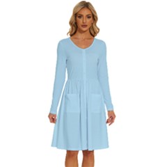 Robin Egg Blue	 - 	long Sleeve Dress With Pockets