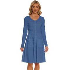 Queen Blue	 - 	long Sleeve Dress With Pockets