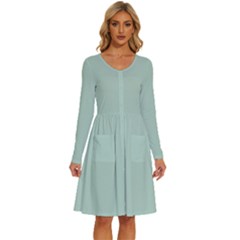 Pistachio Green	 - 	long Sleeve Dress With Pockets by ColorfulDresses