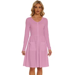 Nadeshilo Pink	 - 	long Sleeve Dress With Pockets