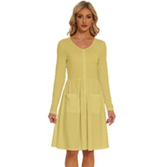 Macaroon Yellow	 - 	long Sleeve Dress With Pockets