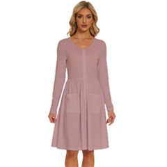 Peach Beige	 - 	long Sleeve Dress With Pockets