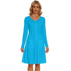 Vivid Sky Blue	 - 	long Sleeve Dress With Pockets by ColorfulDresses