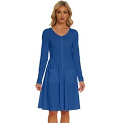 Turkish Sea Blue	 - 	long Sleeve Dress With Pockets