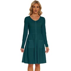 Warm Blackish Green	 - 	long Sleeve Dress With Pockets