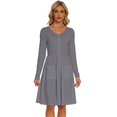 Seal Grey	 - 	long Sleeve Dress With Pockets by ColorfulDresses