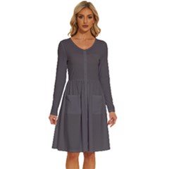 Vampire Grey	 - 	long Sleeve Dress With Pockets by ColorfulDresses