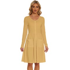 Sunset Gold	 - 	long Sleeve Dress With Pockets by ColorfulDresses