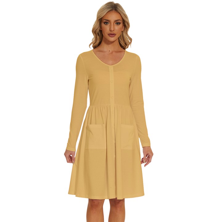 Sunset Gold	 - 	Long Sleeve Dress With Pockets