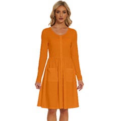 Turmeric Orange	 - 	long Sleeve Dress With Pockets by ColorfulDresses