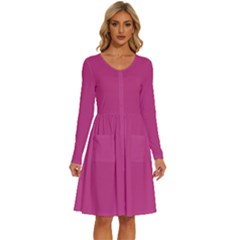 Smitten Pink	 - 	long Sleeve Dress With Pockets by ColorfulDresses