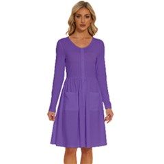 Royal Purple	 - 	long Sleeve Dress With Pockets by ColorfulDresses