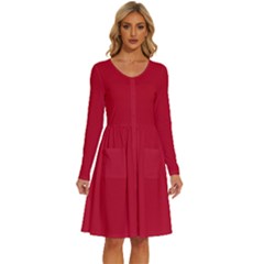 Space Cherry Red	 - 	long Sleeve Dress With Pockets