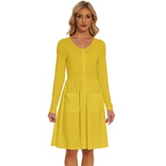 Vibrant Yellow	 - 	long Sleeve Dress With Pockets