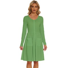 Bud Green	 - 	long Sleeve Dress With Pockets