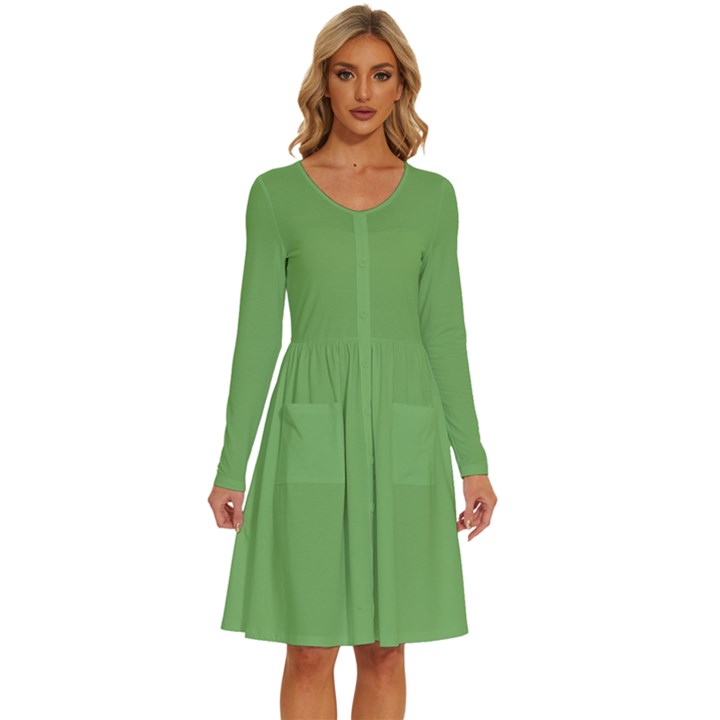 Bud Green	 - 	Long Sleeve Dress With Pockets