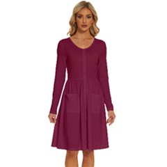 Claret	 - 	long Sleeve Dress With Pockets