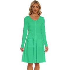 Seafoam Green	 - 	long Sleeve Dress With Pockets by ColorfulDresses