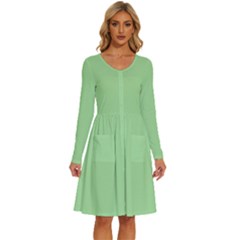 Granny Smith Apple Green	 - 	long Sleeve Dress With Pockets by ColorfulDresses