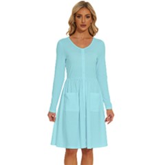 Italian Sky Blue	 - 	long Sleeve Dress With Pockets by ColorfulDresses