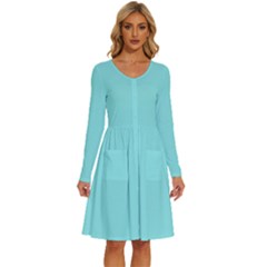 Lagoon Blue	 - 	long Sleeve Dress With Pockets