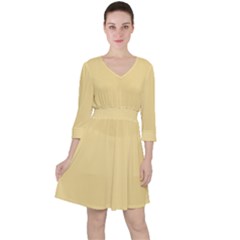 Egg Nog Yellow	 - 	quarter Sleeve Ruffle Waist Dress by ColorfulDresses