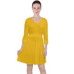 Mikado Yellow	 - 	quarter Sleeve Ruffle Waist Dress by ColorfulDresses