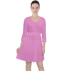 Soft Pink	 - 	quarter Sleeve Ruffle Waist Dress by ColorfulDresses