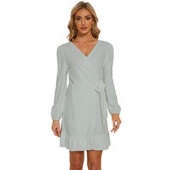 Glacier Grey	 - 	long Sleeve Waist Tie Ruffle Velvet Dress