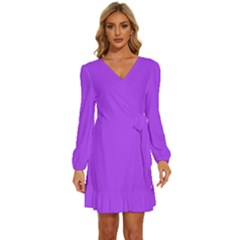 Daffodil Purple	 - 	long Sleeve Waist Tie Ruffle Velvet Dress