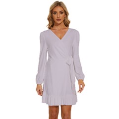 Languid Lavender Purple	 - 	long Sleeve Waist Tie Ruffle Velvet Dress