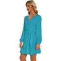 Pacific Blue	 - 	Long Sleeve Waist Tie Ruffle Velvet Dress View2