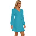 Pacific Blue	 - 	Long Sleeve Waist Tie Ruffle Velvet Dress View3