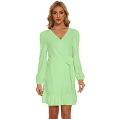 Light Jade	 - 	long Sleeve Waist Tie Ruffle Velvet Dress by ColorfulDresses